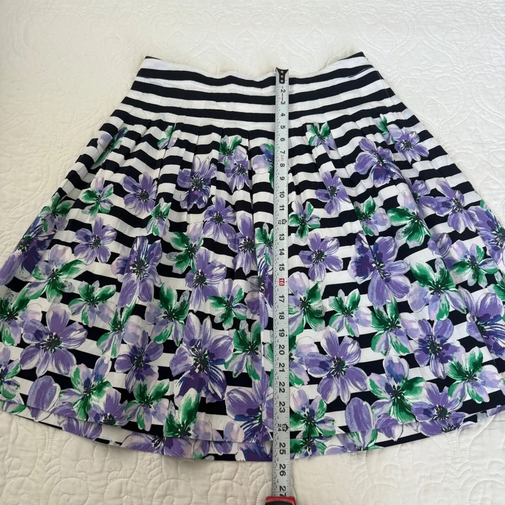 Talbots Petites Floral‎ Striped Pleated A-Line Skirt Navy White Purple 14P EUC